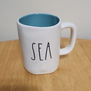 Rae Dunn SEA Mug with White and Teal Design